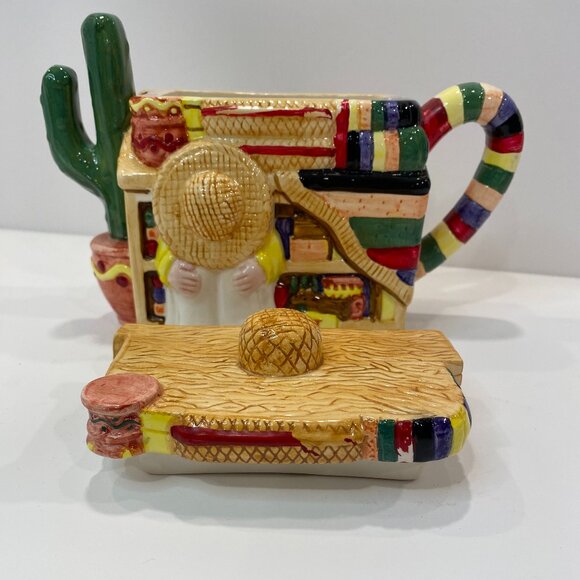 Vintage Tea-Nee Ceramic Tea Pot (8" w X 4" d X 6" h) Southwestern Sombrero 1995 - Picture 9 of 9